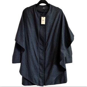 NEW 7 For All Mankind Women Gray Wool Blend Drape‎ Front Cape Jacket Coat - L